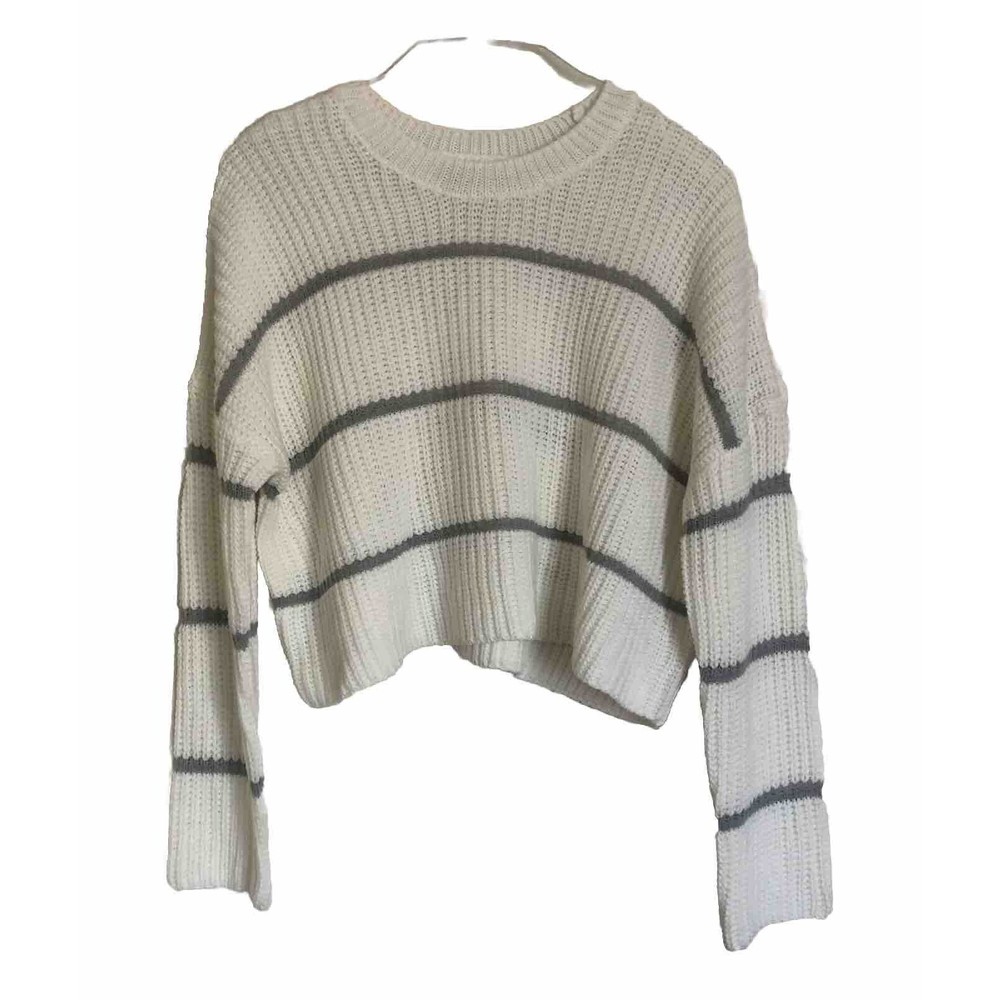 Moon & Madison Ivory Gray Striped Cropped Oversized Sweater Size Small - NWT